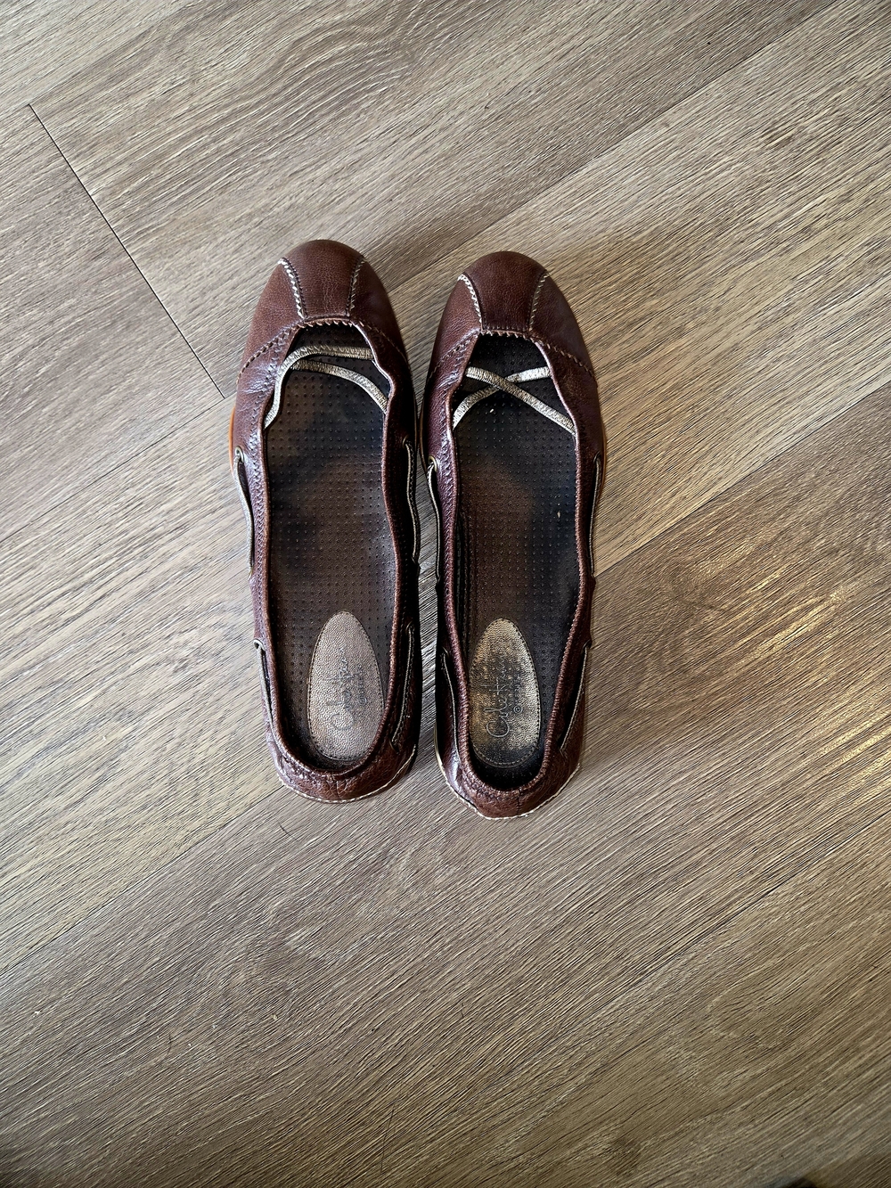 Cole Haan Nike Air Dark Brown Leather Crisscross Ballet Flats